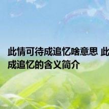 此情可待成追忆啥意思 此情可待成追忆的含义简介