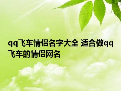 qq飞车情侣名字大全 适合做qq飞车的情侣网名