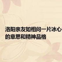 洛阳亲友如相问一片冰心在玉壶的意思和精神品格