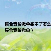 集合竞价撤单撤不了怎么回事（集合竞价撤单）