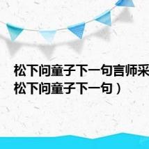 松下问童子下一句言师采药去（松下问童子下一句）