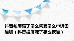 抖音被屏蔽了怎么恢复怎么申诉回复呢（抖音被屏蔽了怎么恢复）