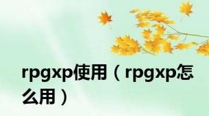 rpgxp使用（rpgxp怎么用）