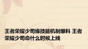 王者荣耀少司缘技能机制爆料 王者荣耀少司命什么时候上线