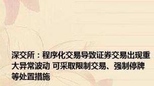 深交所：程序化交易导致证券交易出现重大异常波动 可采取限制交易、强制停牌等处置措施