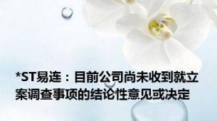 *ST易连：目前公司尚未收到就立案调查事项的结论性意见或决定