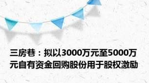 三房巷：拟以3000万元至5000万元自有资金回购股份用于股权激励