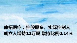 康拓医疗：控股股东、实际控制人胡立人增持11万股 增持比例0.14%