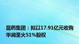 昆药集团：拟以17.91亿元收购华润圣火51%股权