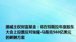 挪威主权财富基金：将在特斯拉年度股东大会上投票反对埃隆·马斯克560亿美元的薪酬方案