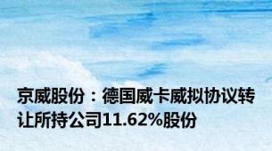 京威股份：德国威卡威拟协议转让所持公司11.62%股份