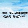 媒体：Shein去年的销售额为322亿美元，增长了40%