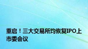 重启！三大交易所均恢复IPO上市委会议