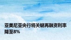 亚美尼亚央行将关键再融资利率降至8%