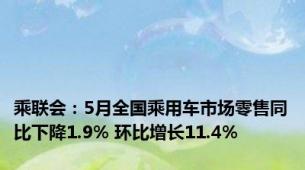 乘联会：5月全国乘用车市场零售同比下降1.9% 环比增长11.4%