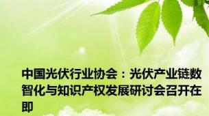 中国光伏行业协会：光伏产业链数智化与知识产权发展研讨会召开在即