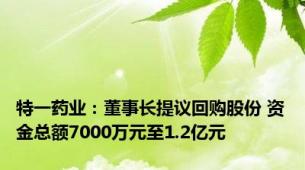 特一药业：董事长提议回购股份 资金总额7000万元至1.2亿元