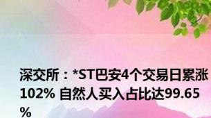 深交所：*ST巴安4个交易日累涨102% 自然人买入占比达99.65%