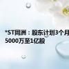 *ST同洲：股东计划3个月内增持5000万至1亿股