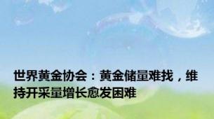 世界黄金协会：黄金储量难找，维持开采量增长愈发困难