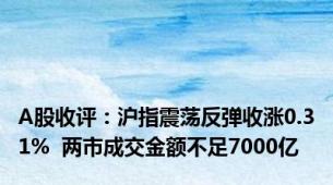 A股收评：沪指震荡反弹收涨0.31%  两市成交金额不足7000亿