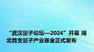 “武汉量子论坛—2024”开幕 湖北首支量子产业基金正式发布