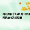 腾讯控股于6月13日以10亿港元回购266万股股票