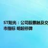 ST阳光：公司股票触及交易类退市指标 明起停牌