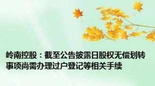 岭南控股：截至公告披露日股权无偿划转事项尚需办理过户登记等相关手续