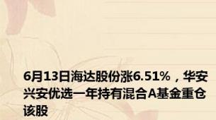 6月13日海达股份涨6.51%，华安兴安优选一年持有混合A基金重仓该股