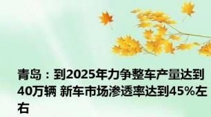 青岛：到2025年力争整车产量达到40万辆 新车市场渗透率达到45%左右