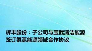 辉丰股份：子公司与宝武清洁能源签订氨氢能源领域合作协议