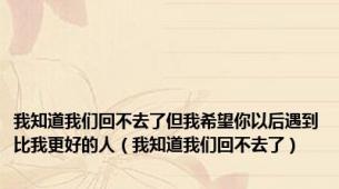 我知道我们回不去了但我希望你以后遇到比我更好的人（我知道我们回不去了）