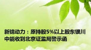 新锦动力：原持股5%以上股东银川中能收到北京证监局警示函