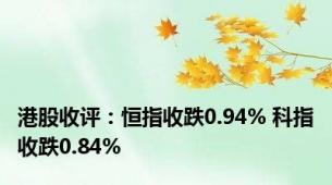 港股收评：恒指收跌0.94% 科指收跌0.84%