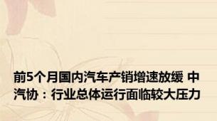 前5个月国内汽车产销增速放缓 中汽协：行业总体运行面临较大压力