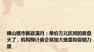 佛山楼市新政满月：单价万元区间的新盘火了，机构预计房企将加大推盘和促销力度