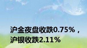 沪金夜盘收跌0.75%，沪银收跌2.11%