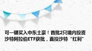 可一键买入中东土豪！首批2只境内投资沙特阿拉伯ETF获批，直投沙特“红利”