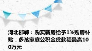 河北邯郸：购买新房给予1%购房补贴，多孩家庭公积金贷款额最高100万元