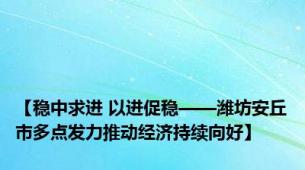 【稳中求进 以进促稳——潍坊安丘市多点发力推动经济持续向好】