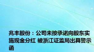 兆丰股份：公司未按承诺向股东实施现金分红 被浙江证监局出具警示函