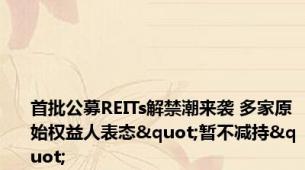 首批公募REITs解禁潮来袭 多家原始权益人表态"暂不减持"