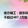 南方精工：股东拟减持不超过487.2万股