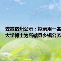 安徽宿州公示：拟录用一名斯坦福大学博士为所辖县乡镇公务员