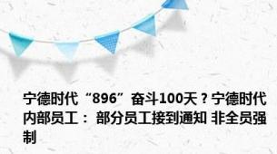 宁德时代“896”奋斗100天？宁德时代内部员工： 部分员工接到通知 非全员强制