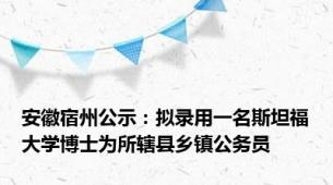 安徽宿州公示：拟录用一名斯坦福大学博士为所辖县乡镇公务员