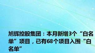 旭辉控股集团：本月新增3个“白名单”项目，已有68个项目入围“白名单”