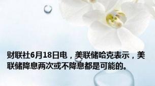 财联社6月18日电，美联储哈克表示，美联储降息两次或不降息都是可能的。