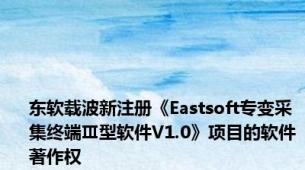 东软载波新注册《Eastsoft专变采集终端Ⅲ型软件V1.0》项目的软件著作权